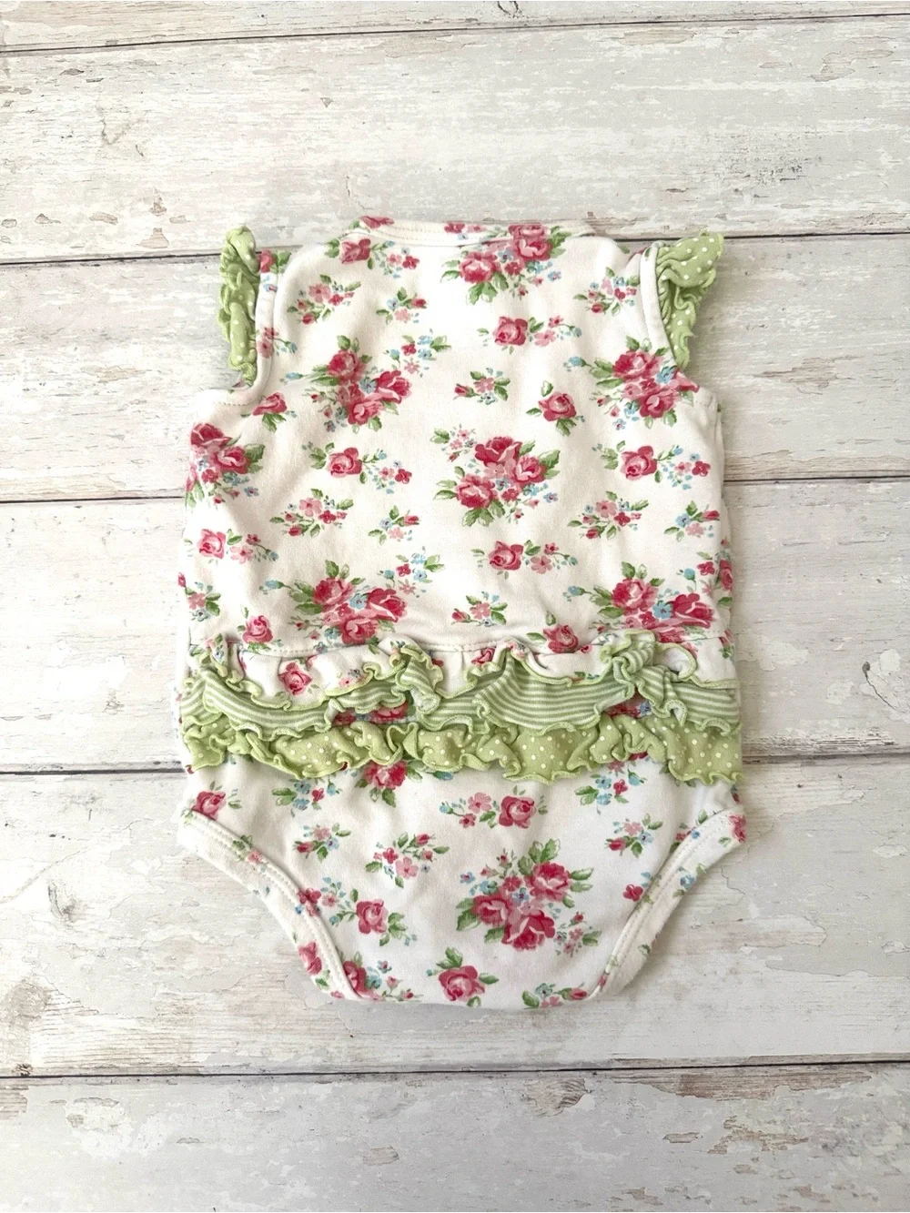 Carters 6m Baby Girl Floral Summer Romper One Piece Outfit Green Pink Ruffles